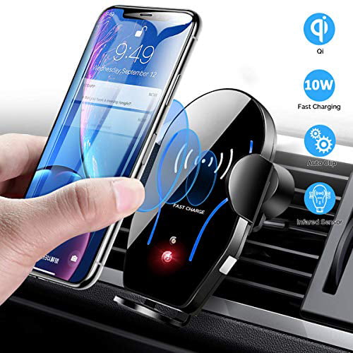 Gravity Auto-Clamping Air Vent Phone Stand Fast Charging for iPhone 11/12/XR/XS/X/8/8 Plus/9 Pro Max 15W Wireless Charger Holder Mount for Car Samsung Galax S8/S9/S10/S20/Note 10 Qi Cell Phones 